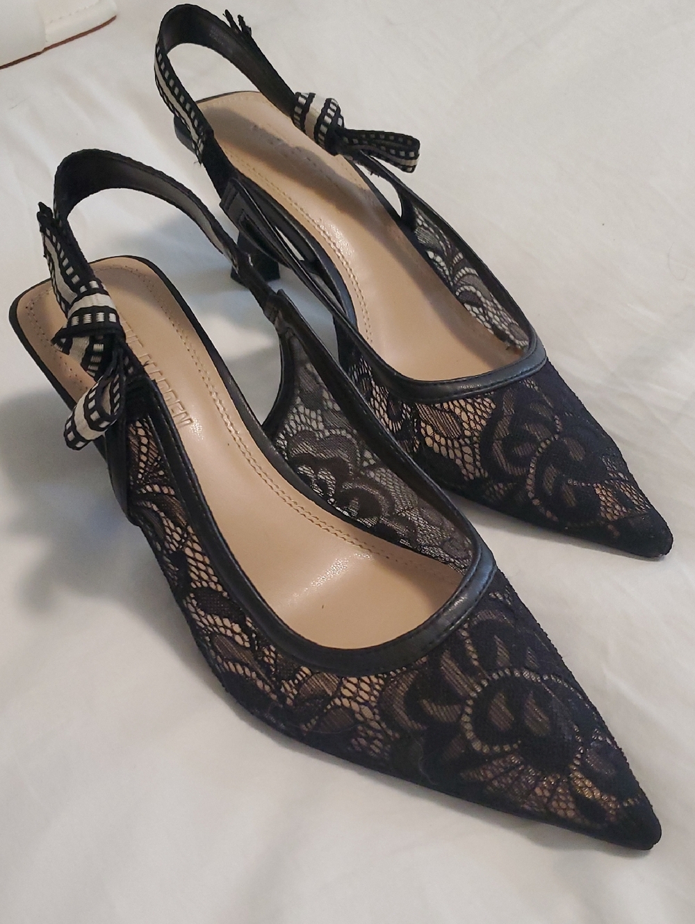 Steve Madden Black Lace Pointed Toe Slingback Heels